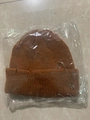 Distressed caramel knit beanie with metallic safety pin and ring details - 55-58cm / Caramel color