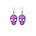 Detailed view of colorful hollow skull earrings with iridescent electroplated finish - Skull