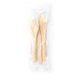 Three-piece wheat straw cutlery set in beige color with spoon, fork, and knife - Beige / PE Bag