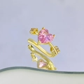 Golden cupid heart ear cuff with pink gemstone and sparkling zircon accents - Arrow Through Heart Pink Gem Ear Cuff (A-97) / 14K Gold White