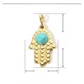 Detailed macro view showing Hamsa hand pendant dimensions: 30mm height and 14mm width - Hamsa Hand Sky Blue Stone Pendant