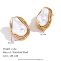 Primer plano de pendientes de perlas barrocas en acero inoxidable bañado en oro 18K con medidas - Pendientes de botón de perlas barrocas irregulares - Oro
