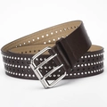 Dark brown leather punk belt with silver star studs and double prong buckle closure - 107cm / Coffee