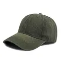 Army green washed cotton baseball cap with a soft top and pre-curved brim for casual wear - Denim Green