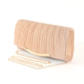 Elegant gold evening clutch bag with shimmer pleated fabric and metallic chain strap - Champagne