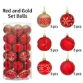 Set of 30 red and gold 6cm Christmas ornaments with six assorted textures and patterns - Red Gold