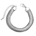 Silver wavy textured wide bracelet with lobster clasp and adjustable extension chain - Wavy Texture Wide Snake Chain