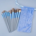 12pcs purple sweet potato makeup brush set with grey handle and blue plush bag - 13Pcs Sea Salt Blue + Cloth Bag