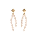 Elegant gold drop earrings with textured squares and dangling white freshwater pearls - Rhombus Wrinkled Stud Symmetric Earrings