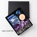 Lapis lazuli crystal gift set with heart stone and hexagonal prism in a black box - Lapis Lazuli