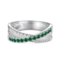 Anello incrociato in argento S925 con zirconi cubici verdi e bianchi scintillanti - US 6 / Verde