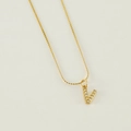 Elegant gold-plated V-shaped pendant necklace with sparkling rhinestones on fine chain - Letter V (With Chain)