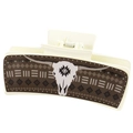 Detail view of cream hair claw clip with geometric pattern and bull skull design - Milk White PU Bull Head