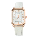 Κομψό γυναικείο ορθογώνιο ρολόι rose gold με λευκό λουράκι από δέρμα κροκοδείλου - Λευκό καντράν με απλούς δείκτες