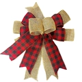 Nœud de sapin de Noël en vichy rouge et noir avec toile de jute dorée pour décor rustique - 1 Pièce Noeud Multicouche à Carreaux Rouge et Noir