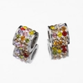 Polished silver stainless steel spacer beads with colorful inlaid rhinestones - 10pcs/Pack / Colorful