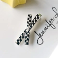 Detail of checkered bow hair clip with white pearls and sparkling rhinestones - 15# Plaid Hairpin with Rhinestone and Pearl