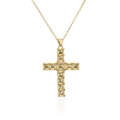 Detailed view of a gold cross pendant with yellow square stones and clear zircon accents - Yellow Zirconia