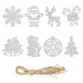 Set di 8 etichette natalizie glitterate argento con corda di iuta per decorazioni - Ornamenti Natalizi Sospesi Glitter Argento (J-0263)