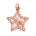 Rose gold star pendant with pink inlay, micro-pave crystals and golden letter M - Star M-Rose Gold-Pink Enamel