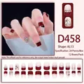Wine red gradient press-on nails with silver chain rhinestones and glitter D458 - Dark Red Pink Gradient Bar Rhinestone Style (D458)