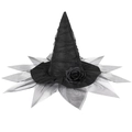 Halloween barokke heksenhoed met zwarte rozen en grijze sterrengaas voor gothic cosplay - Eén maat / Zwart