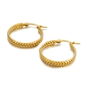 Pendientes de aro geométricos bañados en oro con patrón de espiga y textura vintage - 25mm / Anillo Pequeño Dorado