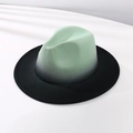 Classic mint green to black gradient wool felt fedora hat with flat brim and jazz style - M (56-58cm) / Mint Green Gradient Black