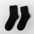 Thick warm winter mid-calf coral fleece socks in solid black for women indoor wear - One Size / Black