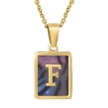 Gold stainless steel necklace with letter F pendant on iridescent purple shell inlay - Colorful Shell F