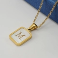 Golden stainless steel rectangle necklace with shell inlay and letter M pendant - Gold Letter M