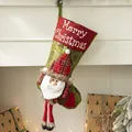Calza di Natale rossa e verde con gambe lunghe e scritta Merry Christmas ricamata - Babbo Natale a Gambe Lunghe Rosso e Verde (AGWZ14-7)