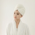 Absorbent white coral fleece hair drying towel cap with thick pineapple lattice texture - Off-white