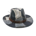Cappello Fedora vintage in patchwork di denim con fascia in cuoio e borchie - Taglia unica / Nero (M Denim Tondo)