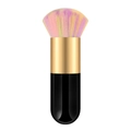 Portable kabuki brush with colorful gradient bristles and golden metallic handle - Small Chubby Black Gold Rainbow Hair