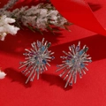 Sparkling silver starburst earrings with multi-color rhinestones in festive red gift box - Silver Multicolor