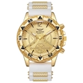 Men's fashion quartz watch with golden case and white silicone metal strap - White Strap Gold Case Gold Dial