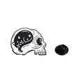 Cute punk style enamel pin featuring a white skull with a black cat and tiny gold stars - Skull with Black Cat Style (CZ0613-1)