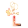 Pink glitter butterfly and resin letter L keychain with golden lobster clasp and rings - Letter L