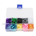 Vue détaillée d'une boîte de 10 compartiments avec des paillettes d'écailles colorées - 5mm Couleurs Foncées 10 Compartiments Boîte 2 / 110g