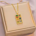Gold titanium necklace featuring rectangular pendant with multi-colored gemstones - 6048 Abacus Pendant / Gold