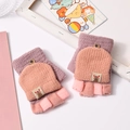 Purple and pink knitted kids gloves with reindeer pattern and convertible finger covers - 5-14 Years / Girl Robot-Purple