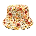 Détail du motif floral chaud sur chapeau de soleil réversible avec coutures en toile - M (56-58cm) / Imprimé Floral aux Tons Chauds (2#)