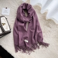 Deep purple cashmere-feel scarf with elegant fringes and branded aesthetic tag - Grape Purple