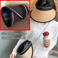 Women's black sun visor hat with mesh texture and wide brim for cycling protection - Crossbody & Rollable / Black