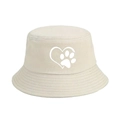Beige cotton bucket hat with heart and paw print design, casual outdoor sun protection cap - M (56-58cm) / Heart Cat Paw Beige