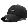 Black quick-dry sports baseball cap featuring square logo patch and breathable fabric - Non-perforated Style / Black