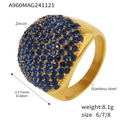 Gold plated stainless steel ring with 17mm wide blue zircon stones in size options - US 7 / Blue Zircon