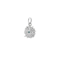 Silver evil eye charm pendant with central blue stone and sunburst texture for DIY jewelry - Silver (Size 8)