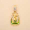 Macro detail of gold-plated Pharaoh pendant with iced out rhinestones and enamel accents - Gold Egyptian Pharaoh (Crown)